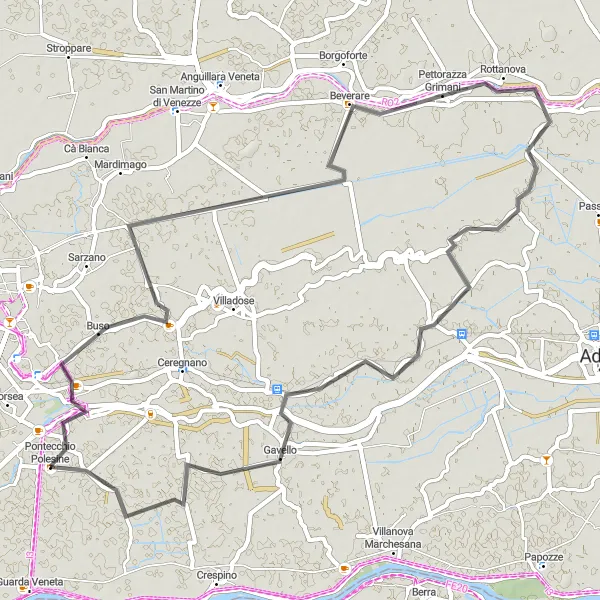 Miniatura mapy "Otoczenie Pontecchio Polesine" - trasy rowerowej w Veneto, Italy. Wygenerowane przez planer tras rowerowych Tarmacs.app