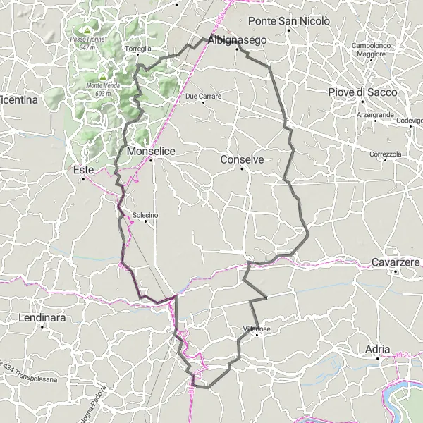 Miniatuurkaart van de fietsinspiratie "Fietsavontuur van Rovigo naar Pontecchio Polesine" in Veneto, Italy. Gemaakt door de Tarmacs.app fietsrouteplanner