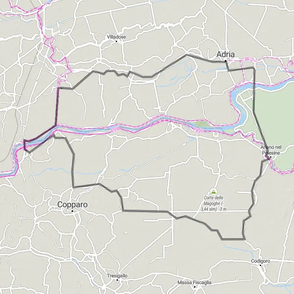 Karten-Miniaturansicht der Radinspiration "Fenil del Turco - Adria - Ariano nel Polesine - Jolanda di Savoia - Guarda Veneta Rundfahrt" in Veneto, Italy. Erstellt vom Tarmacs.app-Routenplaner für Radtouren