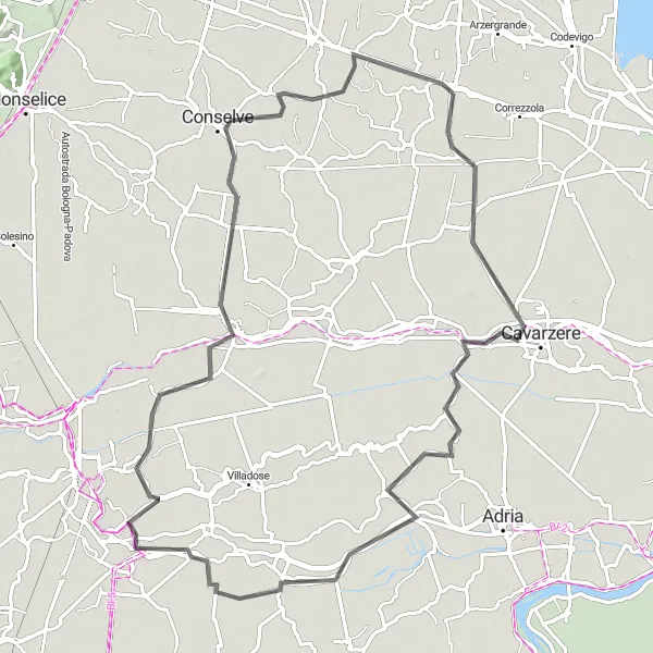 Miniature de la carte de l'inspiration cycliste "Tour de Vénétie en vélo de route" dans la Veneto, Italy. Générée par le planificateur d'itinéraire cycliste Tarmacs.app