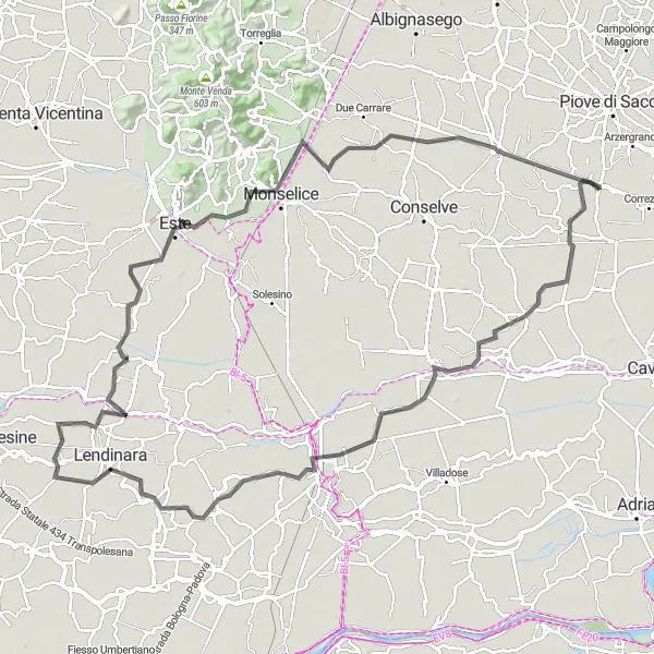 Karten-Miniaturansicht der Radinspiration "Abenteuerliche Fahrt um Pontelongo" in Veneto, Italy. Erstellt vom Tarmacs.app-Routenplaner für Radtouren