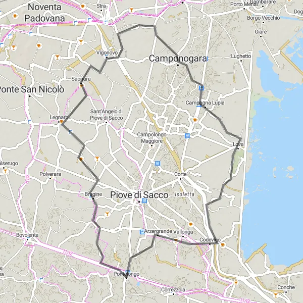 Karten-Miniaturansicht der Radinspiration "Kurze Radtour um Pontelongo" in Veneto, Italy. Erstellt vom Tarmacs.app-Routenplaner für Radtouren