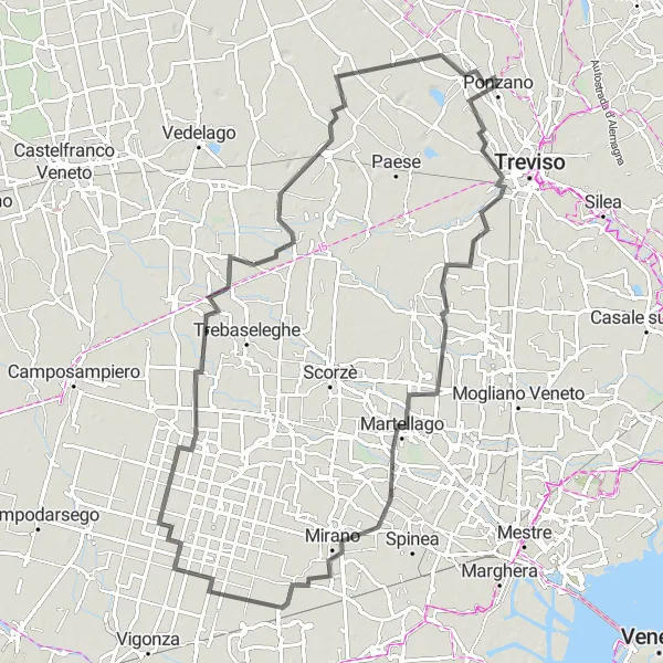 Kartminiatyr av "Rundtur från Ponzano till Veneto" cykelinspiration i Veneto, Italy. Genererad av Tarmacs.app cykelruttplanerare