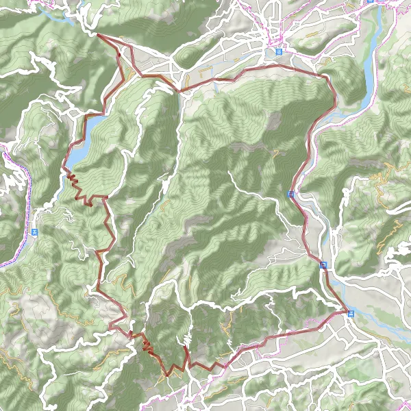 Miniaturní mapa "Horská gravelová výzva" inspirace pro cyklisty v oblasti Veneto, Italy. Vytvořeno pomocí plánovače tras Tarmacs.app