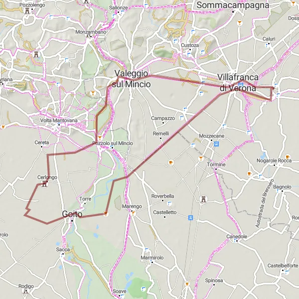 Miniatuurkaart van de fietsinspiratie "Avontuurlijke gravelroute naar Goito" in Veneto, Italy. Gemaakt door de Tarmacs.app fietsrouteplanner