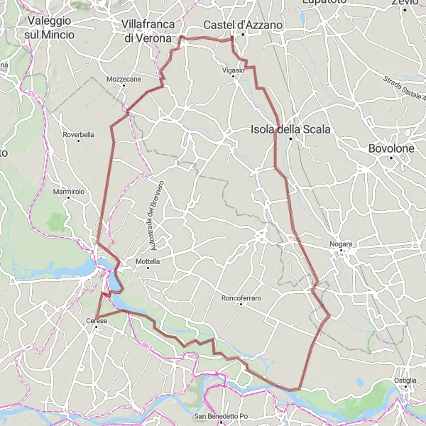 Miniatua del mapa de inspiración ciclista "Ruta de Grava hacia Mantua" en Veneto, Italy. Generado por Tarmacs.app planificador de rutas ciclistas