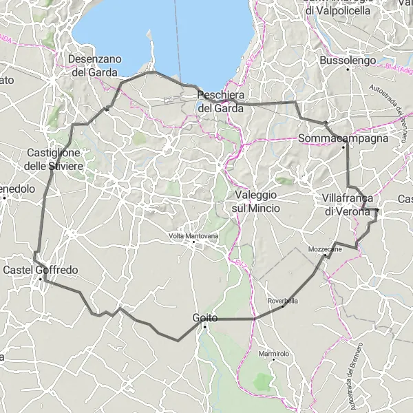 Map miniature of "Povegliano Veronese - Peschiera del Garda Route" cycling inspiration in Veneto, Italy. Generated by Tarmacs.app cycling route planner