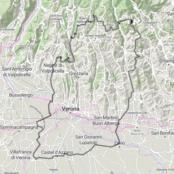 Miniatura della mappa di ispirazione al ciclismo "Giro delle Colline Veronesi" nella regione di Veneto, Italy. Generata da Tarmacs.app, pianificatore di rotte ciclistiche