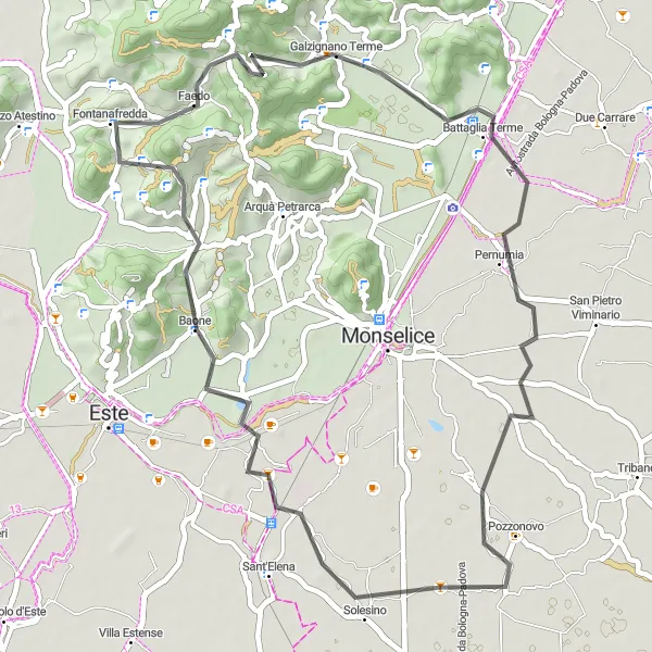 Mapa miniatúra "Cyklistická trasa Monte Cecilia" cyklistická inšpirácia v Veneto, Italy. Vygenerované cyklistickým plánovačom trás Tarmacs.app