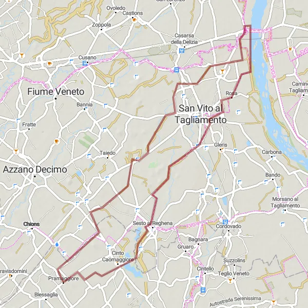 Miniaturní mapa "Cyklotrasa Stazione - Pramaggiore" inspirace pro cyklisty v oblasti Veneto, Italy. Vytvořeno pomocí plánovače tras Tarmacs.app