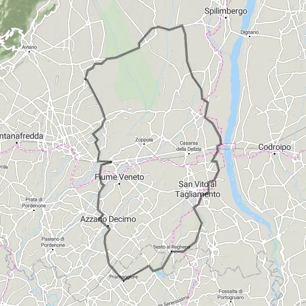 Map miniature of "Pramaggiore Round-Trip Cycle" cycling inspiration in Veneto, Italy. Generated by Tarmacs.app cycling route planner