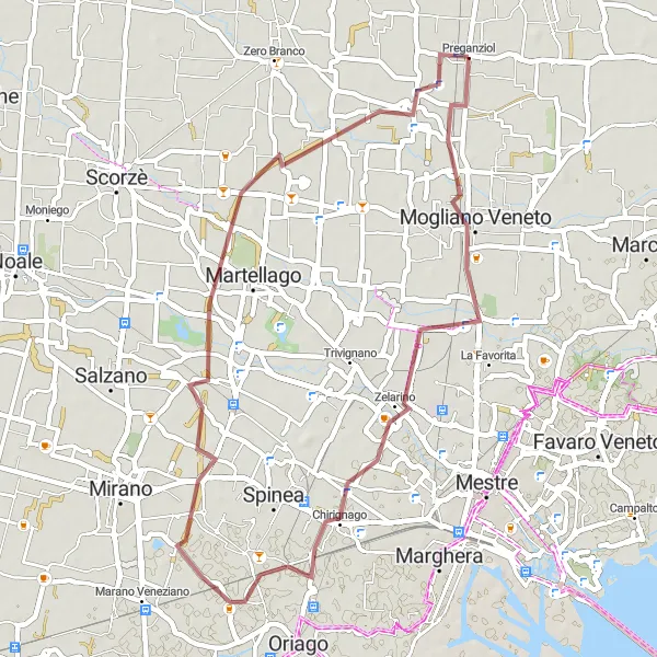 Mapa miniatúra "Trasa na horském kole okolo Preganziol" cyklistická inšpirácia v Veneto, Italy. Vygenerované cyklistickým plánovačom trás Tarmacs.app