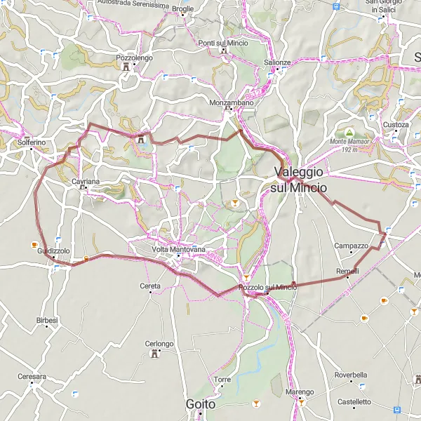 Kartminiatyr av "Grusvei tur til San Giacomo og Monte Braccolo" sykkelinspirasjon i Veneto, Italy. Generert av Tarmacs.app sykkelrutoplanlegger