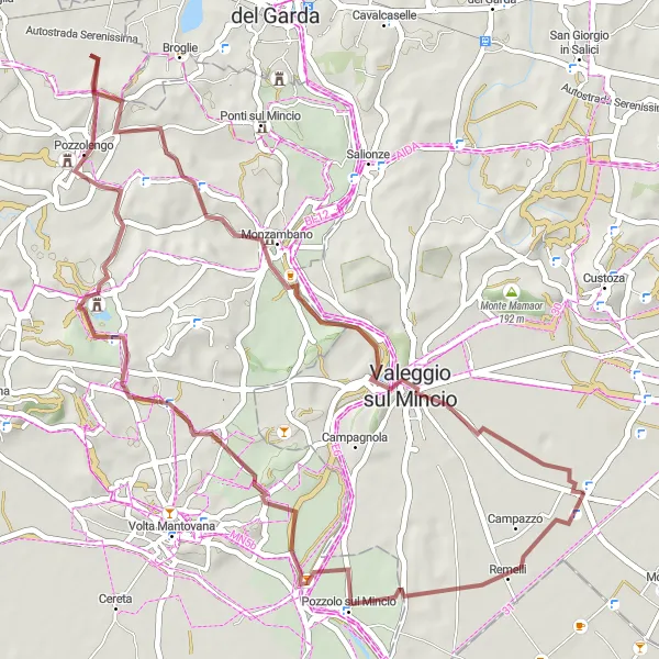 Map miniature of "Monte degli Olivi Gravel Loop" cycling inspiration in Veneto, Italy. Generated by Tarmacs.app cycling route planner