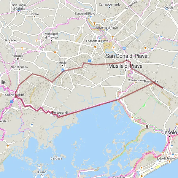 Map miniature of "San Donà di Piave Route" cycling inspiration in Veneto, Italy. Generated by Tarmacs.app cycling route planner