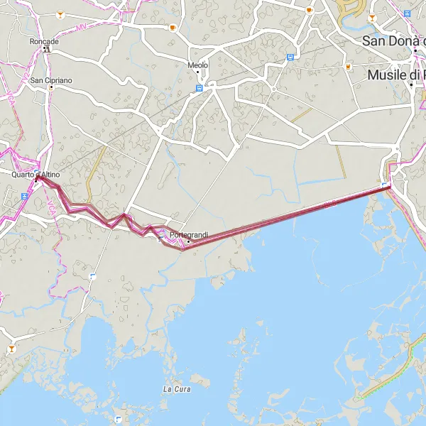 Map miniature of "Caposile Gravel Loop" cycling inspiration in Veneto, Italy. Generated by Tarmacs.app cycling route planner