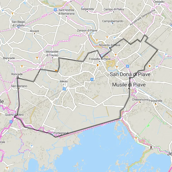 Miniatura mapy "Trasa Szosowa Roncade - Portegrandi" - trasy rowerowej w Veneto, Italy. Wygenerowane przez planer tras rowerowych Tarmacs.app