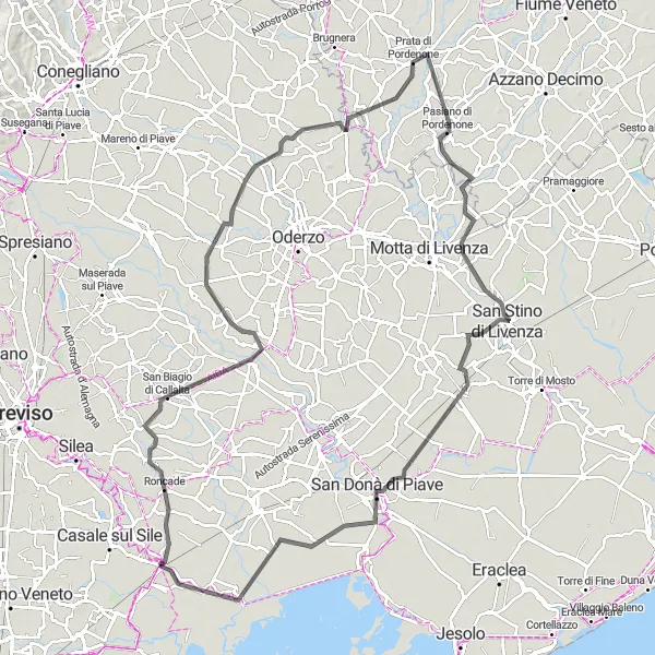 Zemljevid v pomanjšavi "Kolesarska pot po cesti" kolesarske inspiracije v Veneto, Italy. Generirano z načrtovalcem kolesarskih poti Tarmacs.app