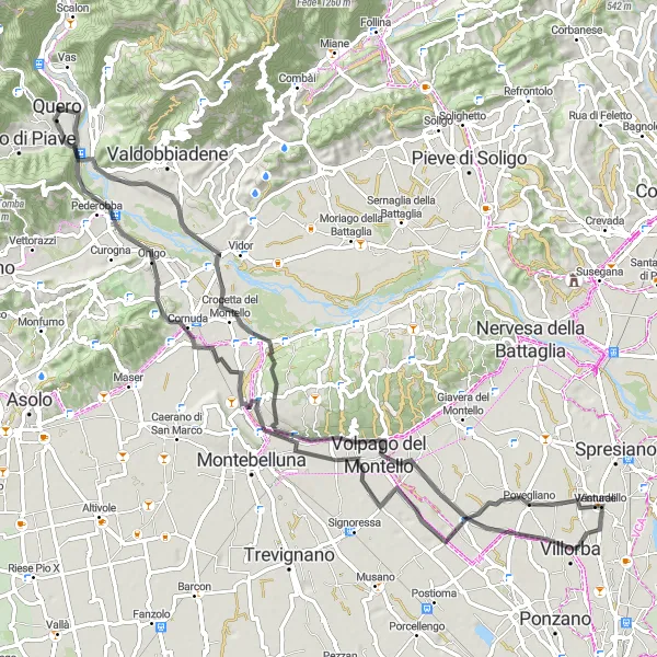 Miniatura della mappa di ispirazione al ciclismo "Giro in Road Monte Palazzo" nella regione di Veneto, Italy. Generata da Tarmacs.app, pianificatore di rotte ciclistiche