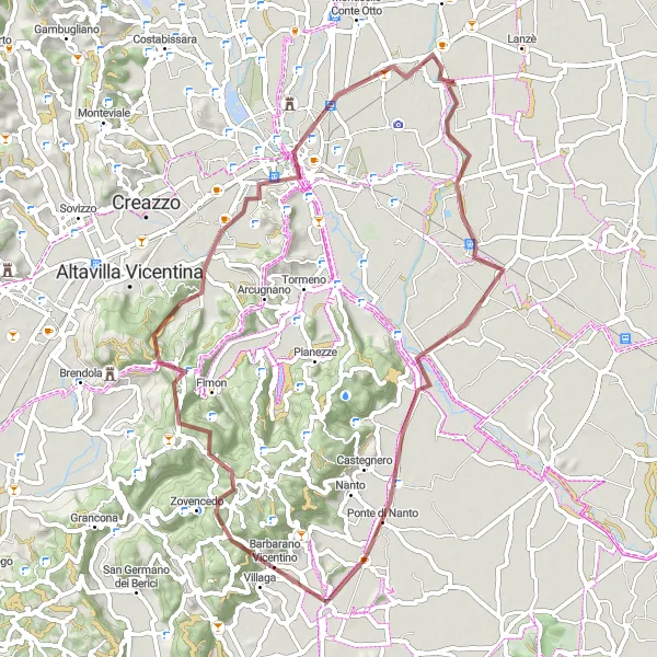 Miniatura della mappa di ispirazione al ciclismo "Giro tra Monti e Ville del Veneto Gravel" nella regione di Veneto, Italy. Generata da Tarmacs.app, pianificatore di rotte ciclistiche