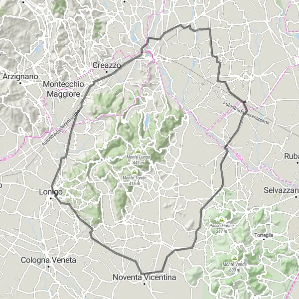 Kartminiatyr av "Utforsk landsbylivet på vei til Vicenza" sykkelinspirasjon i Veneto, Italy. Generert av Tarmacs.app sykkelrutoplanlegger