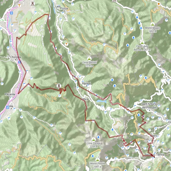Map miniature of "Recoaro Terme - Epic Gravel Adventure" cycling inspiration in Veneto, Italy. Generated by Tarmacs.app cycling route planner