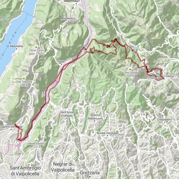 Miniaturní mapa "Gravelový okruh Monte Cordespino" inspirace pro cyklisty v oblasti Veneto, Italy. Vytvořeno pomocí plánovače tras Tarmacs.app