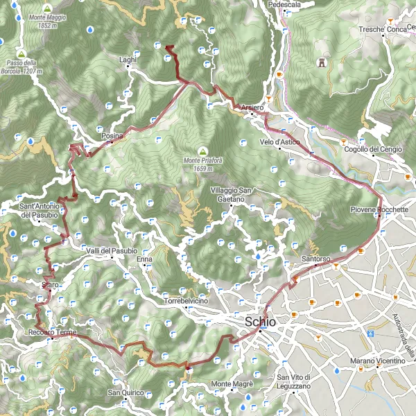 Karten-Miniaturansicht der Radinspiration "Abenteuerliche Gravelroute durch die Berge um Recoaro Terme" in Veneto, Italy. Erstellt vom Tarmacs.app-Routenplaner für Radtouren