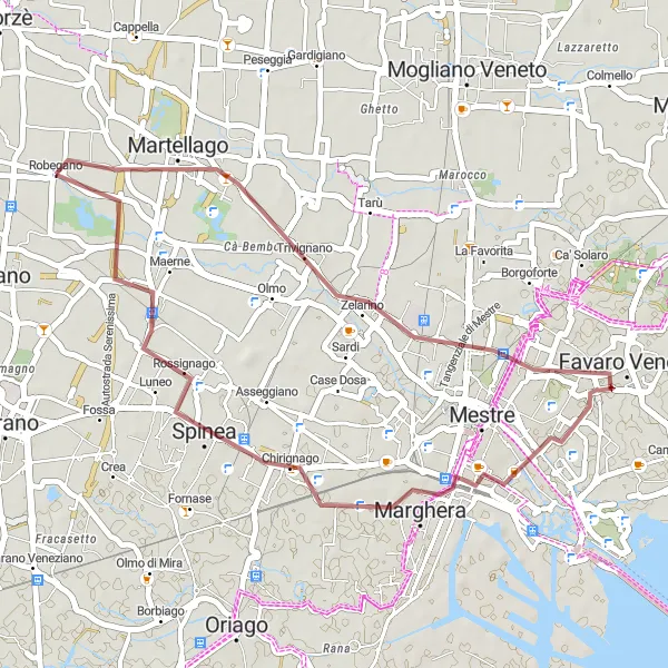 Miniatua del mapa de inspiración ciclista "Ruta de aventura por Trivignano y Chirignago" en Veneto, Italy. Generado por Tarmacs.app planificador de rutas ciclistas