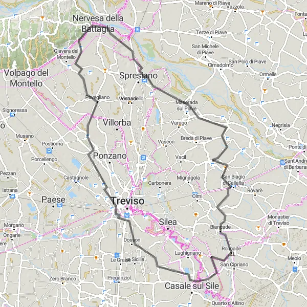 Map miniature of "San Biagio Circuit" cycling inspiration in Veneto, Italy. Generated by Tarmacs.app cycling route planner