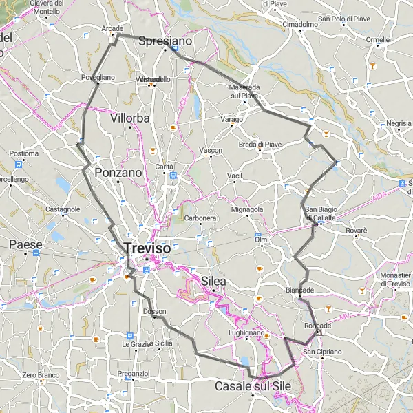 Karttaminiaatyyri "Roncade - Biancade Road Cycling Route" pyöräilyinspiraatiosta alueella Veneto, Italy. Luotu Tarmacs.app pyöräilyreittisuunnittelijalla