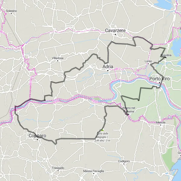 Miniatura della mappa di ispirazione al ciclismo "Tour dei Mulini Del Delta Del Po" nella regione di Veneto, Italy. Generata da Tarmacs.app, pianificatore di rotte ciclistiche