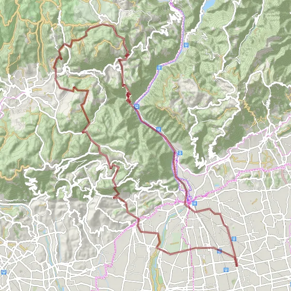 Kartminiatyr av "Utfordrende rute til Monte Miesa og Monte Castellaro" sykkelinspirasjon i Veneto, Italy. Generert av Tarmacs.app sykkelrutoplanlegger