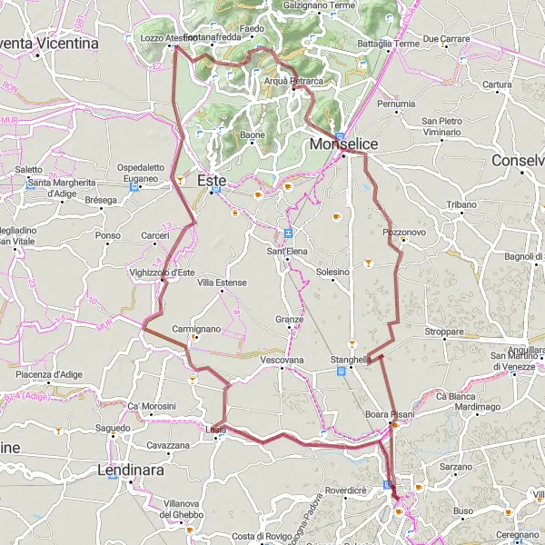 Map miniature of "Gravel Adventure: Barbona to Monte Ricco" cycling inspiration in Veneto, Italy. Generated by Tarmacs.app cycling route planner