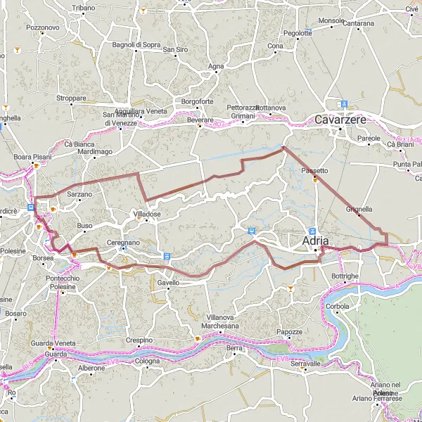 Miniatuurkaart van de fietsinspiratie "Gravel route van Rovigo naar Torre Grimani en Adria" in Veneto, Italy. Gemaakt door de Tarmacs.app fietsrouteplanner