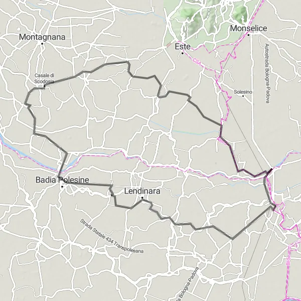 Map miniature of "Hills and Villages" cycling inspiration in Veneto, Italy. Generated by Tarmacs.app cycling route planner