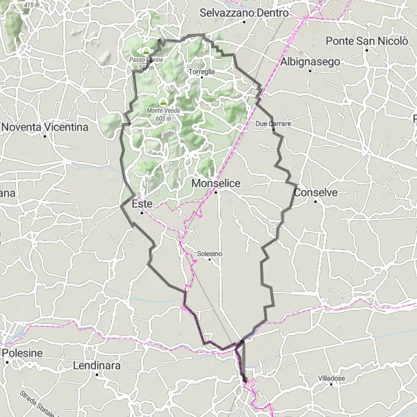 Miniatuurkaart van de fietsinspiratie "Road route naar Monte Rosso en Montegrotto Terme" in Veneto, Italy. Gemaakt door de Tarmacs.app fietsrouteplanner