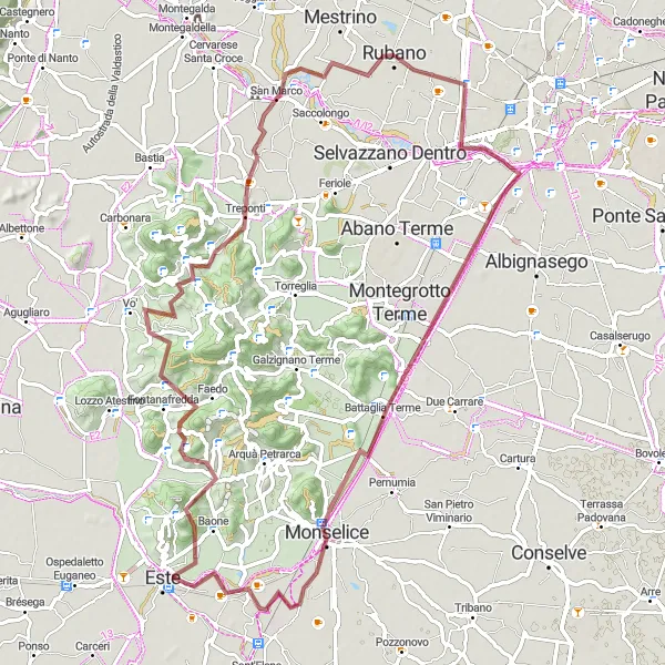 Zemljevid v pomanjšavi "Pustolovščina po podeželju" kolesarske inspiracije v Veneto, Italy. Generirano z načrtovalcem kolesarskih poti Tarmacs.app