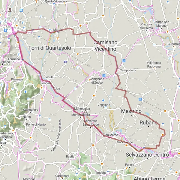 Miniatura della mappa di ispirazione al ciclismo "Giro dei Colli Berici in Gravel" nella regione di Veneto, Italy. Generata da Tarmacs.app, pianificatore di rotte ciclistiche