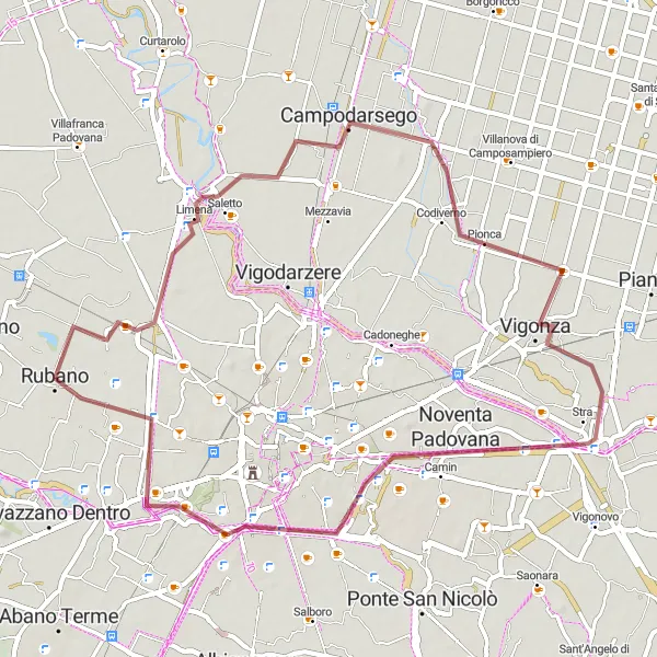 Miniaturní mapa "Gravelová cyklotrasa v okolí Rubana" inspirace pro cyklisty v oblasti Veneto, Italy. Vytvořeno pomocí plánovače tras Tarmacs.app