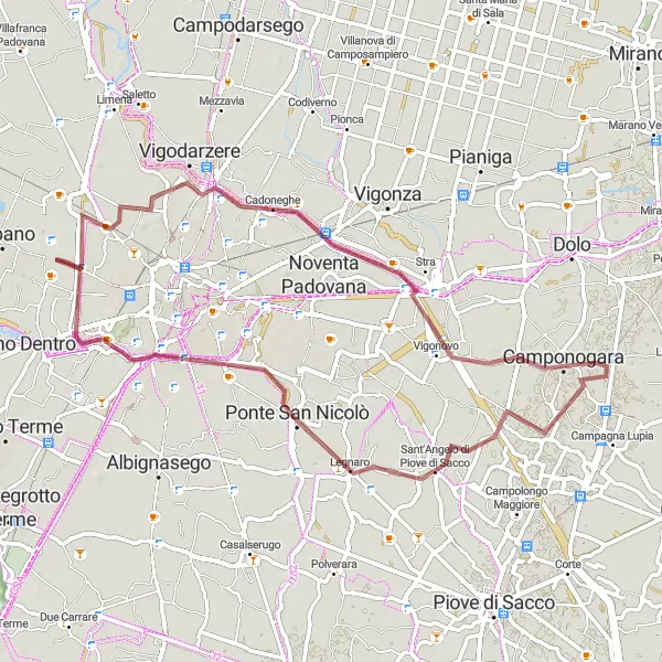 Miniatua del mapa de inspiración ciclista "Ruta de ciclismo de grava en Rubano" en Veneto, Italy. Generado por Tarmacs.app planificador de rutas ciclistas