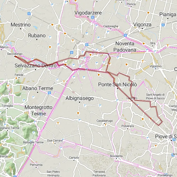 Zemljevid v pomanjšavi "Gravel pot skozi Padovo" kolesarske inspiracije v Veneto, Italy. Generirano z načrtovalcem kolesarskih poti Tarmacs.app