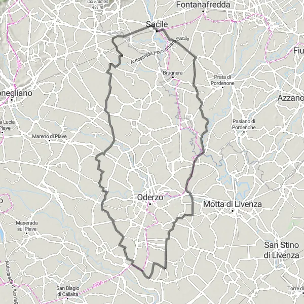 Map miniature of "The Ponte di Piave Circuit" cycling inspiration in Veneto, Italy. Generated by Tarmacs.app cycling route planner