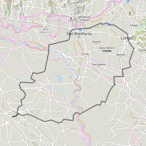 Karten-Miniaturansicht der Radinspiration "Radrunde Cà degli Oppi - Bovolone" in Veneto, Italy. Erstellt vom Tarmacs.app-Routenplaner für Radtouren