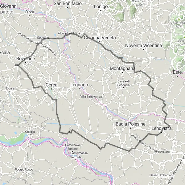 Miniatura della mappa di ispirazione al ciclismo "Giro in bicicletta da Salizzole a Casaleone" nella regione di Veneto, Italy. Generata da Tarmacs.app, pianificatore di rotte ciclistiche