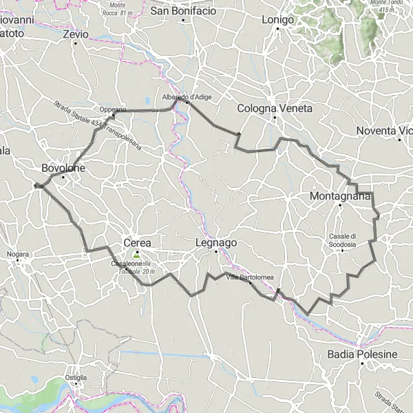 Kartminiatyr av "Salizzole - Sanguinetto Loop" sykkelinspirasjon i Veneto, Italy. Generert av Tarmacs.app sykkelrutoplanlegger