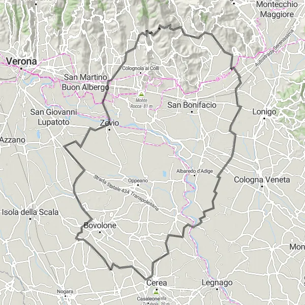 Miniature de la carte de l'inspiration cycliste "Aventure à Gambellara" dans la Veneto, Italy. Générée par le planificateur d'itinéraire cycliste Tarmacs.app