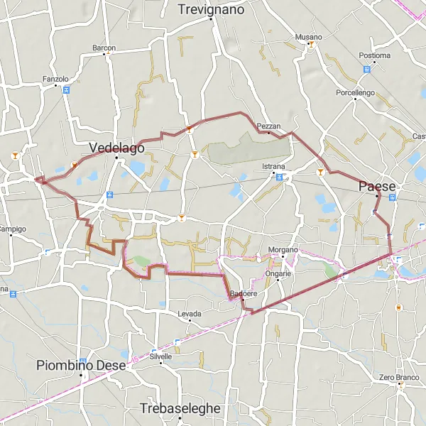 Miniatura della mappa di ispirazione al ciclismo "Giro dei Borghi" nella regione di Veneto, Italy. Generata da Tarmacs.app, pianificatore di rotte ciclistiche