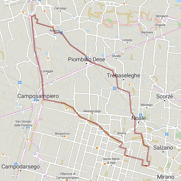 Miniaturní mapa "Okruh kolem Salzana a Noale" inspirace pro cyklisty v oblasti Veneto, Italy. Vytvořeno pomocí plánovače tras Tarmacs.app