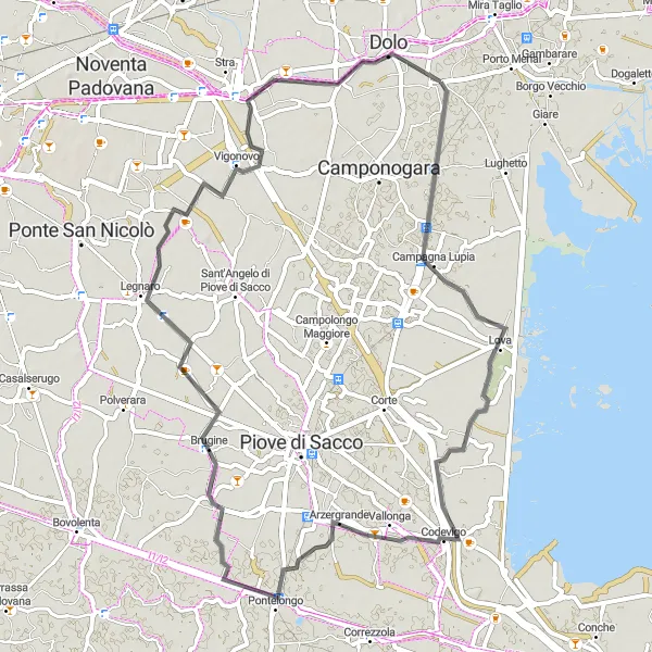 Miniatura mapy "Szlak rowerowy Campagna Lupia-Saonara" - trasy rowerowej w Veneto, Italy. Wygenerowane przez planer tras rowerowych Tarmacs.app